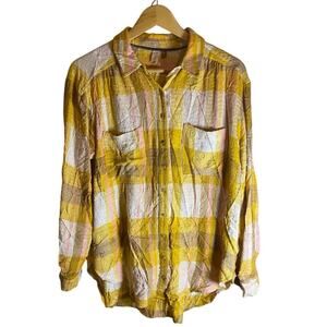 Anthropologie Pilcro Yellow Relaxed Plaid Button Down Long Sleeve Size M